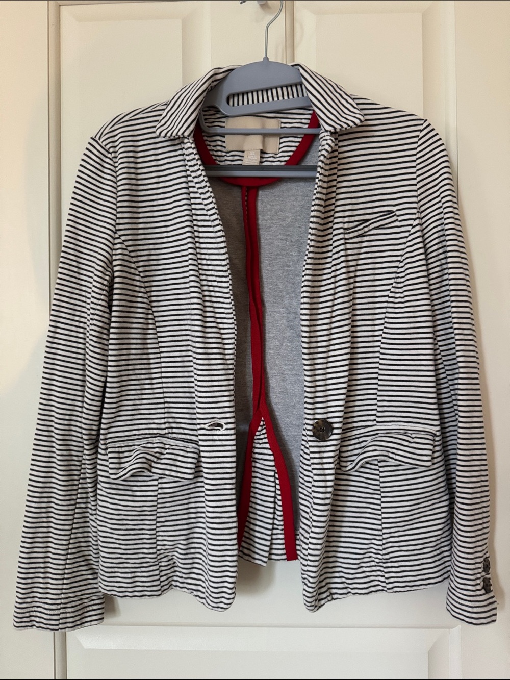 Banana Republic Black & White Striped Blazer with Red Trim